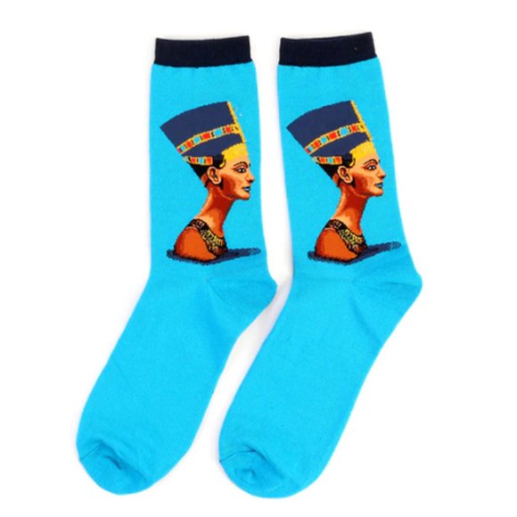 Cleopatra Egyptian Pharaoh Patterned Unisex Blue Socks - Picture 1 of 1